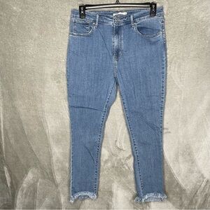 Levi’s 721 High-Rise Skinny Jeans Size 32 Medium Light Wash Raw Fringe Hem